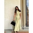2024 LIN Women Elegant Solid Pleated Slim Aline Long Dress Chic Short