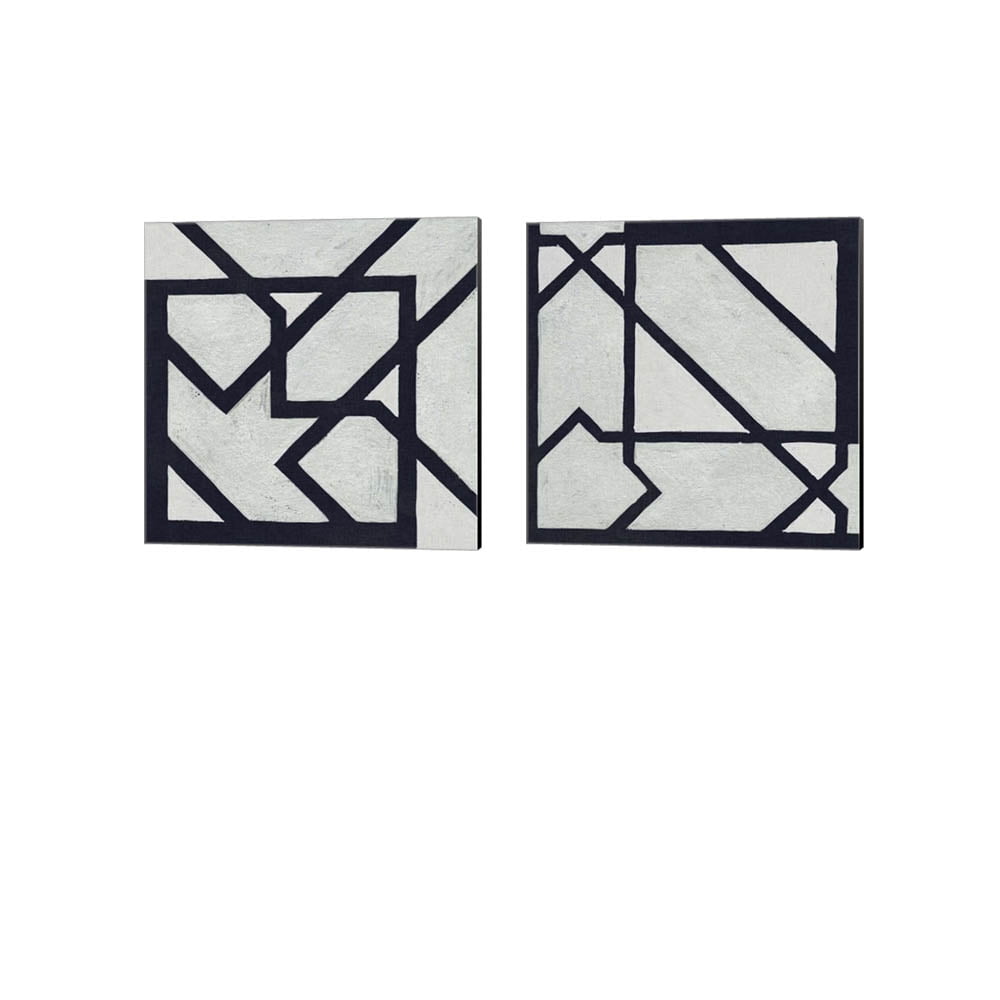 14" x 14" Black and White Abstract Canvas Art Set