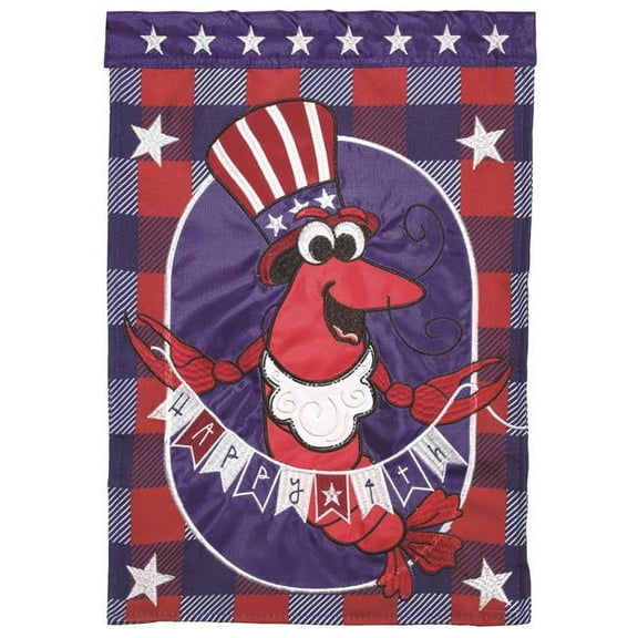 13 x 18 in. Double Applique Happy 4th Crawfish Polyester & Print Garden Flag
