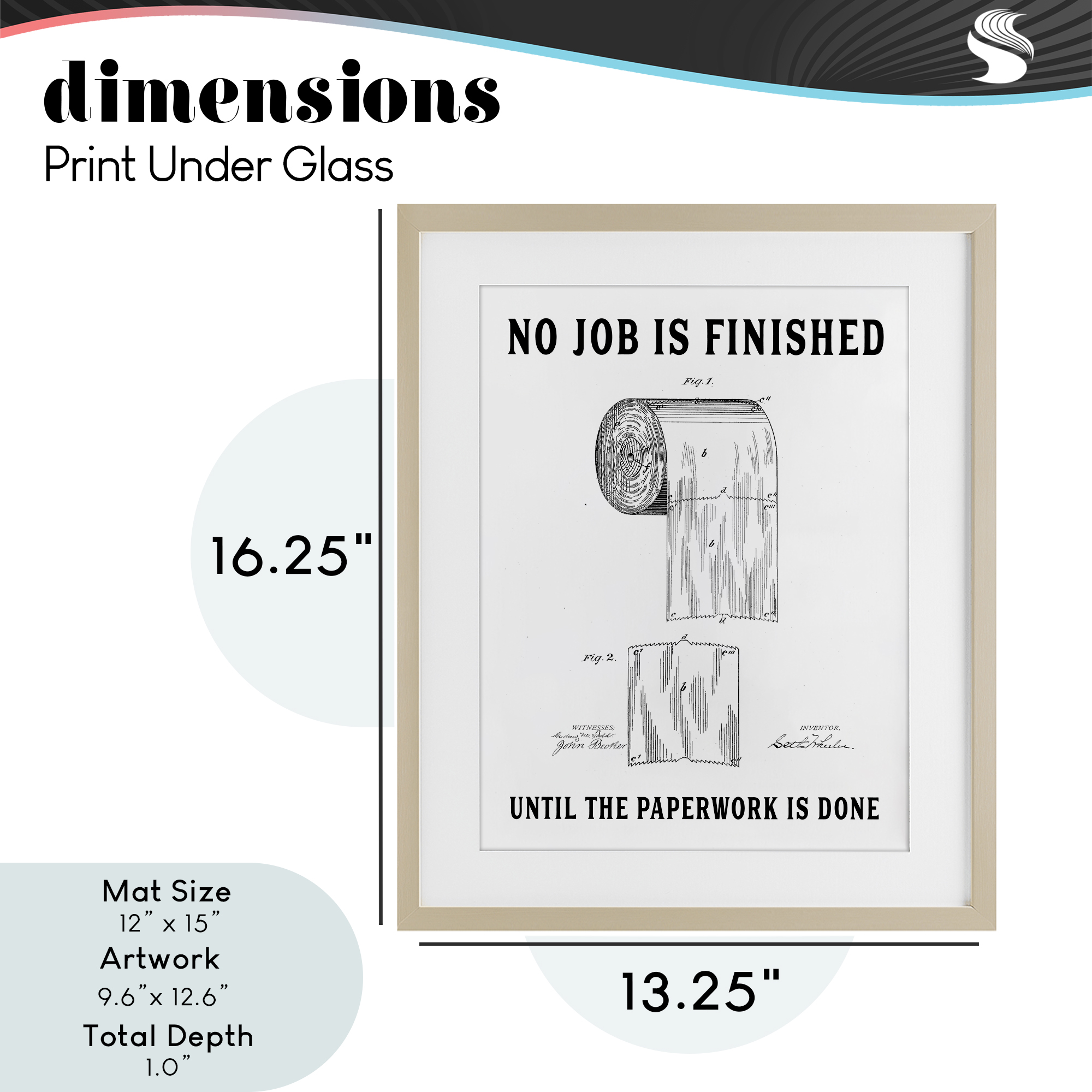 No Job Finished Toilet Paper Birch Framed Print Under Glass, design by Lettered and Lined