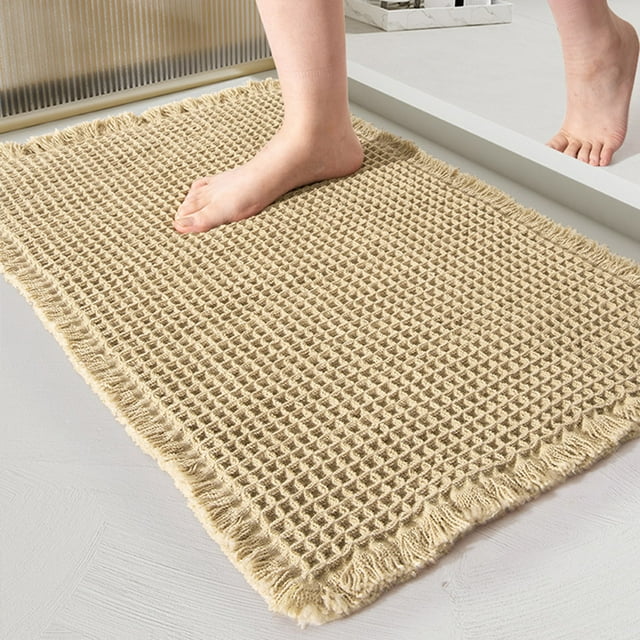 Bath Mat Super Absorbent Non Bath Mats For Bathroom Floor Machine Washable Bathroom Rugs With Tassels Rubber Bathroom Mats Soft Big Area Rugs Light Throw Blanket for Summer Textu Throw Blanket Throw
