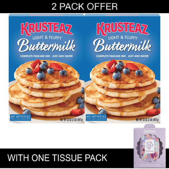 2x Krusteaz Buttermilk Pancake & Waffle Mix, 32oz with Tissue Pack