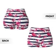thumbnail image 5 of Fotbe Dark Blue Stripes and Flamingos Seamless Shorts, Womens Workout Shorts High Waist Stretch Booty Short for Gym/Yoga/Running/Biking-Small, 5 of 9