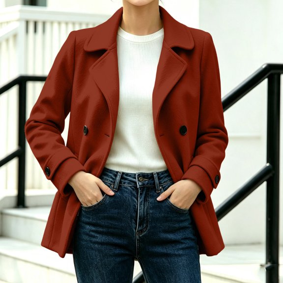 IUYRTFE Women's Double-Breasted Lapel Collar Jacket Long Sleeve Casual Mid-Length Coat