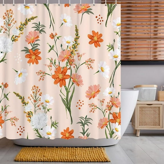 Wild Meadow Florals Shower Curtain Spring Pink Flower Bouquet Wildflowers Farmhouse Wildlife Flowers in Garden Waterproof Fabric Curtain Sets with 12 Hooks 72x72 Inches