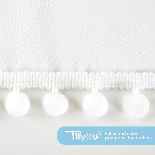 Baby Crib Skirt Girls Boys, Ruffled Bed Skirt with Pompoms, 28”x 52”, 14'' Drop, White