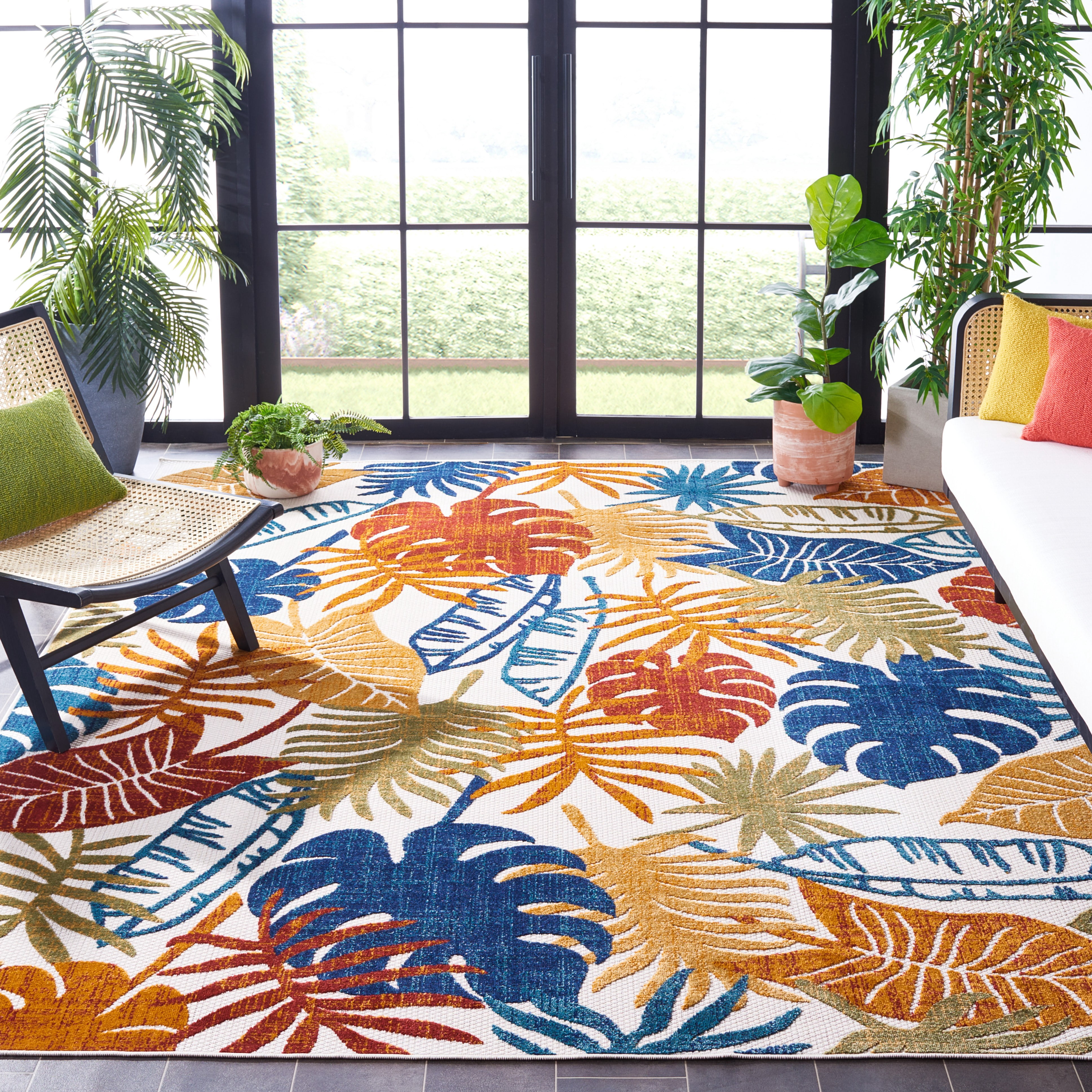 Safavieh Cabana Rug Collection Off-White Nature & Floral Power Loomed Outdoor Rugs, 9' x 12', Water-Resistant