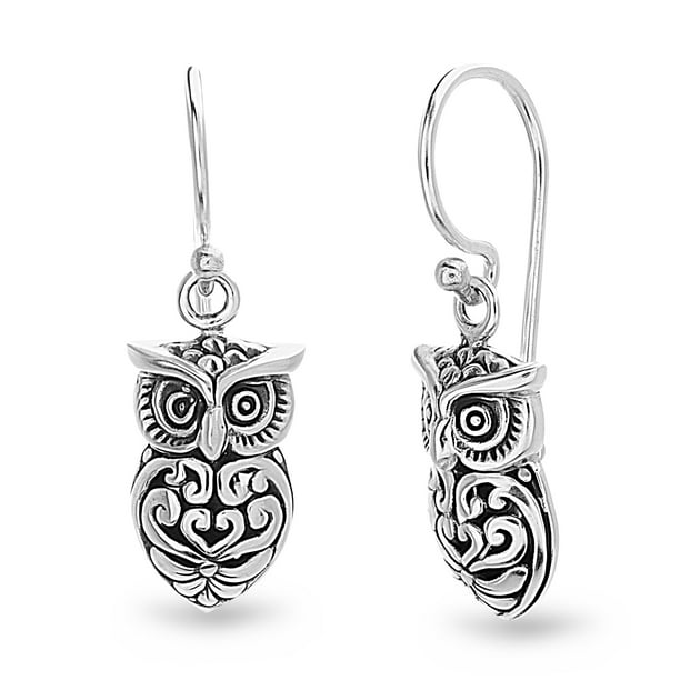 Oxidized Owl French Wire Earring in Sterling Silver - Walmart.com