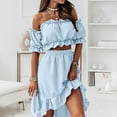 thumbnail image 3 of UPPADA Summer Two Piece Dress for Women 2024 Wedding Guest Formal Set Solid One Shoulder Tube Tops Irregular Skirt Dress, 3 of 5