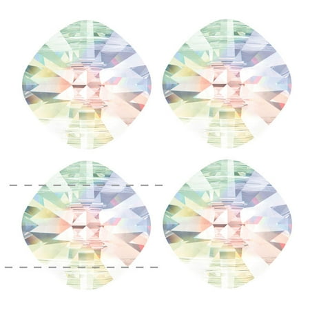 - Swarovski Crystal, #5180 Square Double Hole Beads 8mm, 4 Pieces, Crystal AB