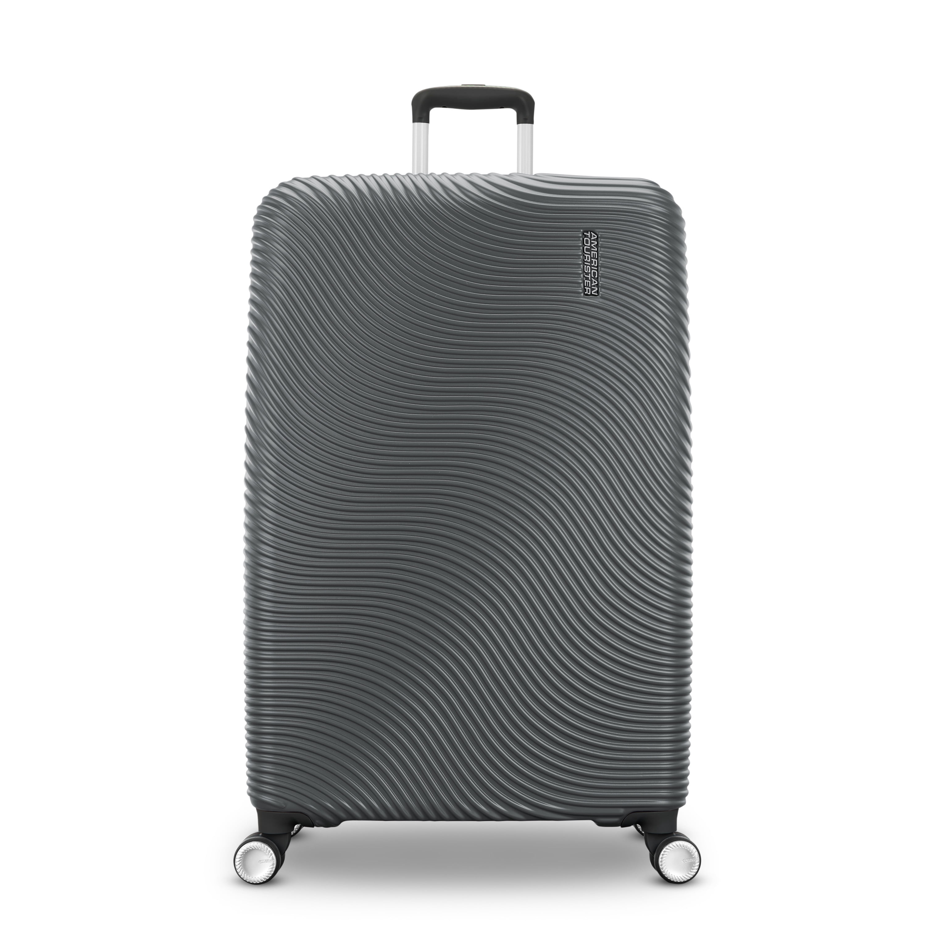 American Tourister Color Waves Large Checked Expandable Luggage Suitcase with Spinner Wheels, Charcoal