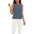 thumbnail image 2 of ATHLECHIC Camiseta sin mangas para mujer, a rayas, con bloques de color, con aberturas laterales, cuello redondo, verano, azul oscuro y rojo, talla M, 2 of 5