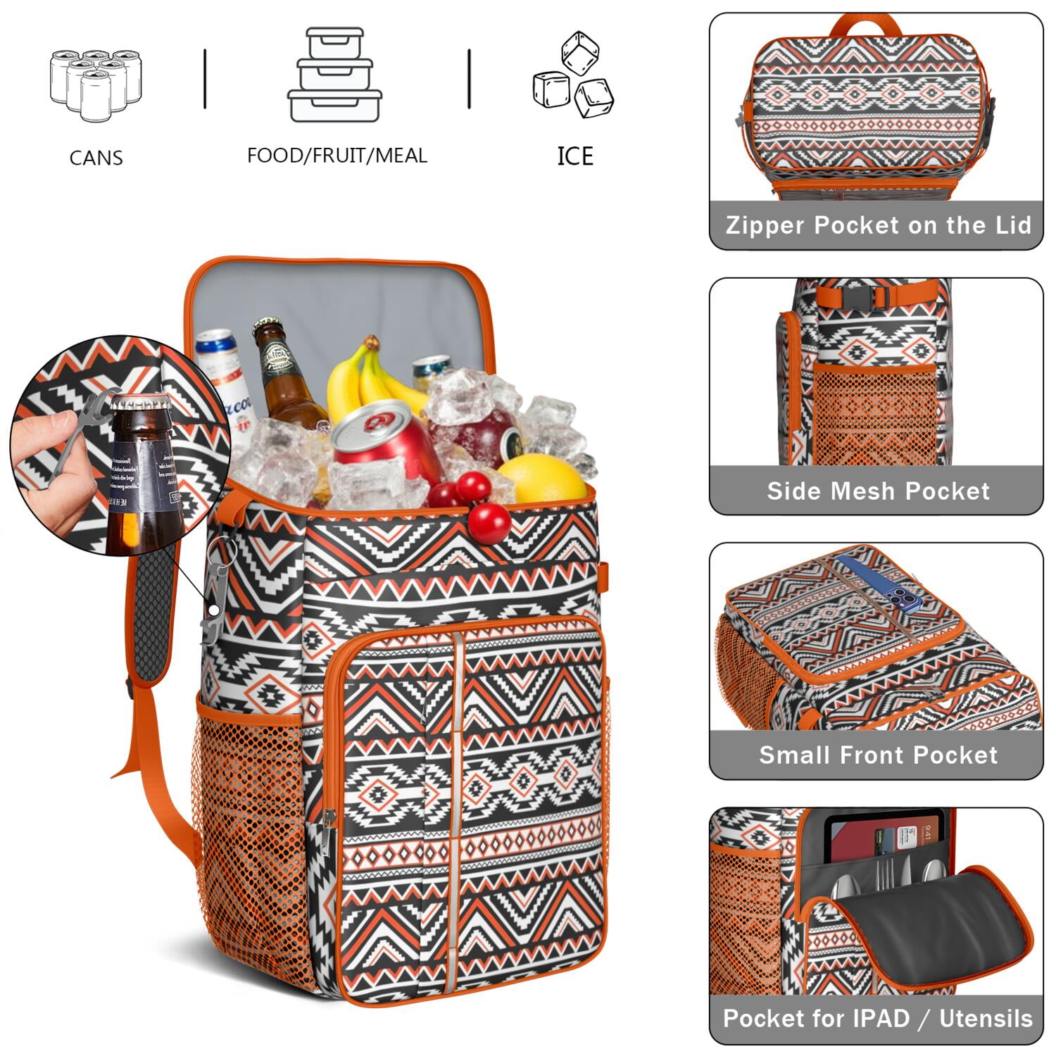Retro Style Cooler Backpack - 20L Insulated Leakproof Lunch Bag, Vintage Design for Camping & Beach