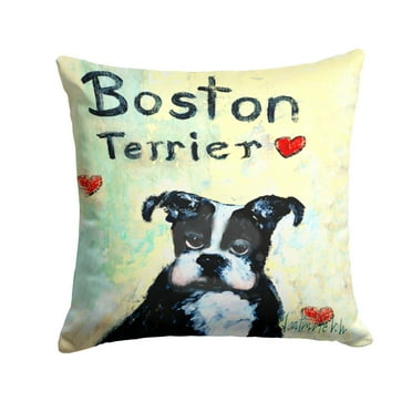 Carolines Treasures MW1316PW1414 Boston Terrier Wheres my Bibb Fabric Decorative Pillow  14Hx14W multicolor
