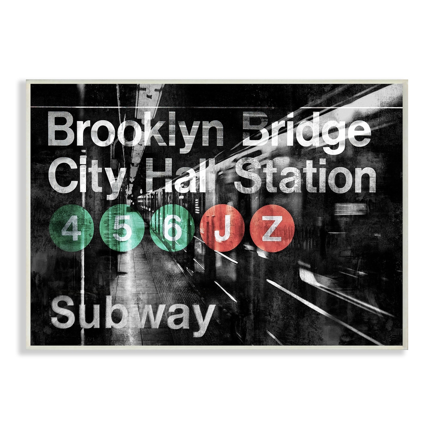 The Stupell Home Decor Collection Black and Grey Brooklyn Bridge Sign with Subway Photography Wall Plaque Art, 10 x 0.5 x 15