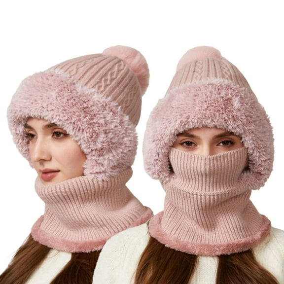 Angala Winter Thermal Scarf Hat For Outdoor Activities Fleece Lined Cold Weather Face Windproof Ear Warmers Soft Stylish Basic Scarf Hat & Gloves