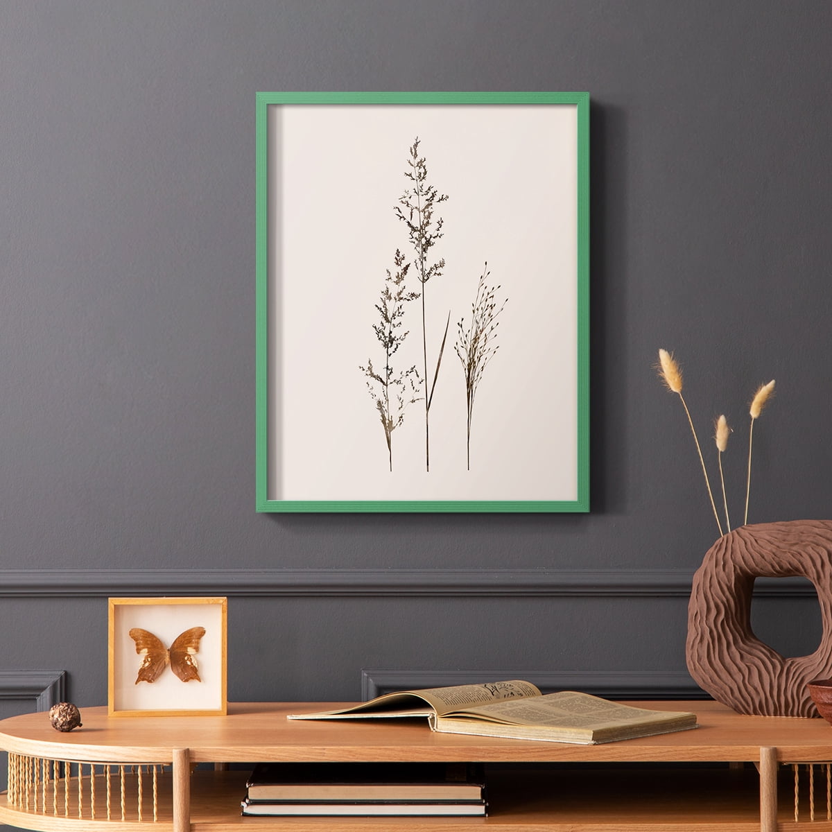 Delicate Stems I Framed Print in Green Solid Wood Framed Print No Nail Hanging