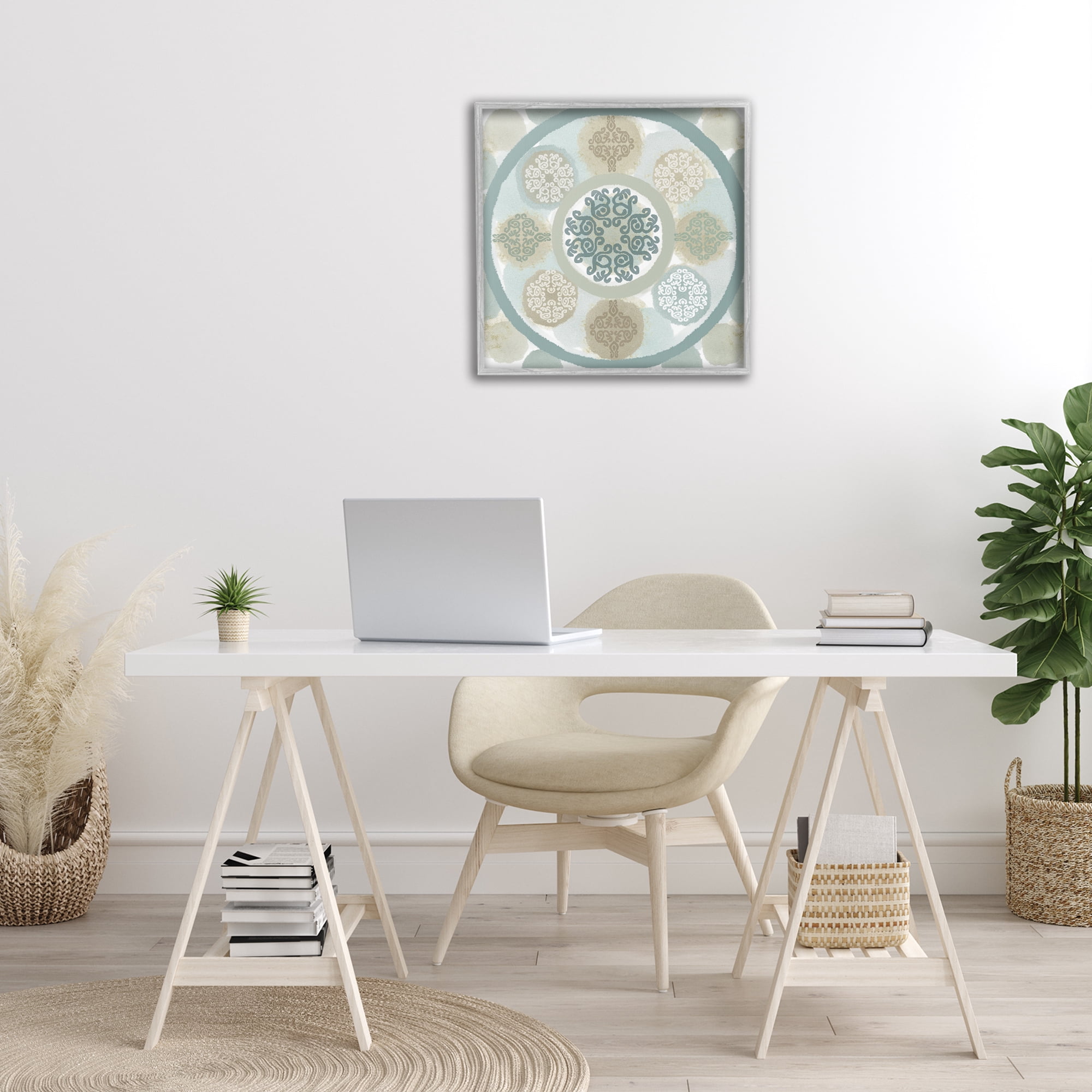 Stupell Industries Mint Mandala Fractals Abstract Painting Gray Framed Art Print Wall Art, 24 x 24