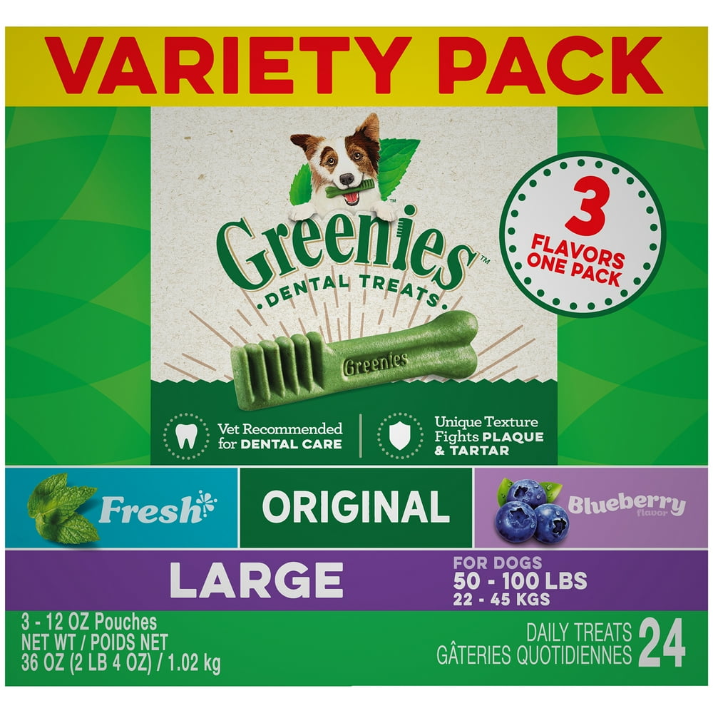 Greenies Large Natural Dog Dental Chews 3Flavor Variety Pack, (3) 12