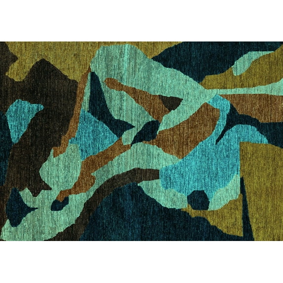 Ahgly Company Machine Washable Indoor Rectangle Oriental Turquoise Blue Modern Area Rugs, 5' x 7'
