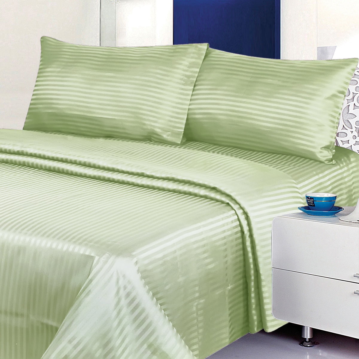 Super Lux Club - 1800 Series 100% Cotton Sateen Bed Sheet Dobby Stripe ...