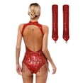 thumbnail image 2 of iiniim Women's Sequins Salsa Tango Jazz Dance Bodysuit with Gloves Tassels Ballroom Leotard Jumpsuit Red M, 2 of 7