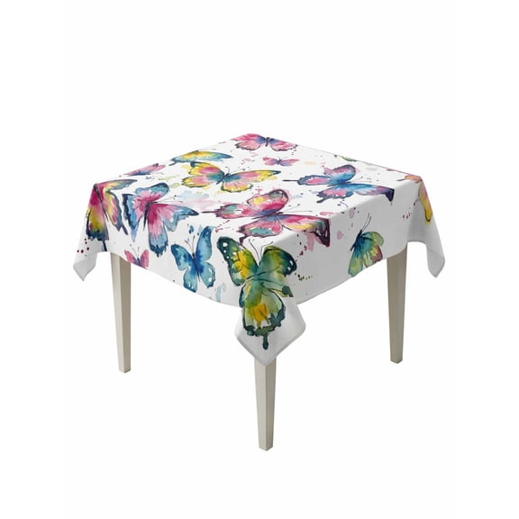 Colorful Butterfly Suqare Tablecloth - 54 x 54 Inch, Elegant Pastoral Butterflies Watercolor Waterproof & StainResistant Tablecloth, Washable Oil-proof Table Cover for Dining/Party/Wedding/Buffet