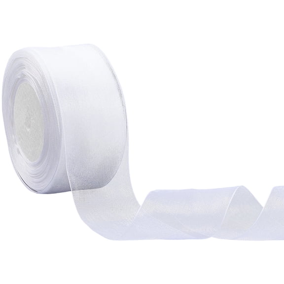 1 Rolls Sheer Organza Ribbon Wide Ribbon for Wedding Decorative White 2 inch(50mm) 50.00 Yards(45.72m)/Set