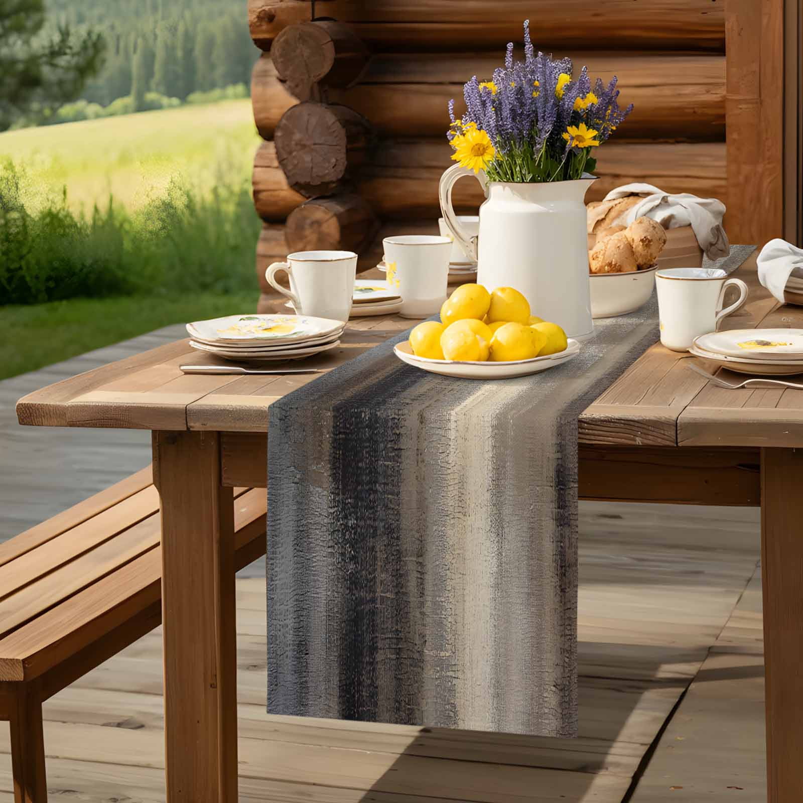 Vintage Ombre Oil Painting Table Runner 90 Inches Long, Mysterious Rock Texture Table Runners Tabletop Scarf Kitchen Dining Tables Decoration for Home Party Indoor Outdoor