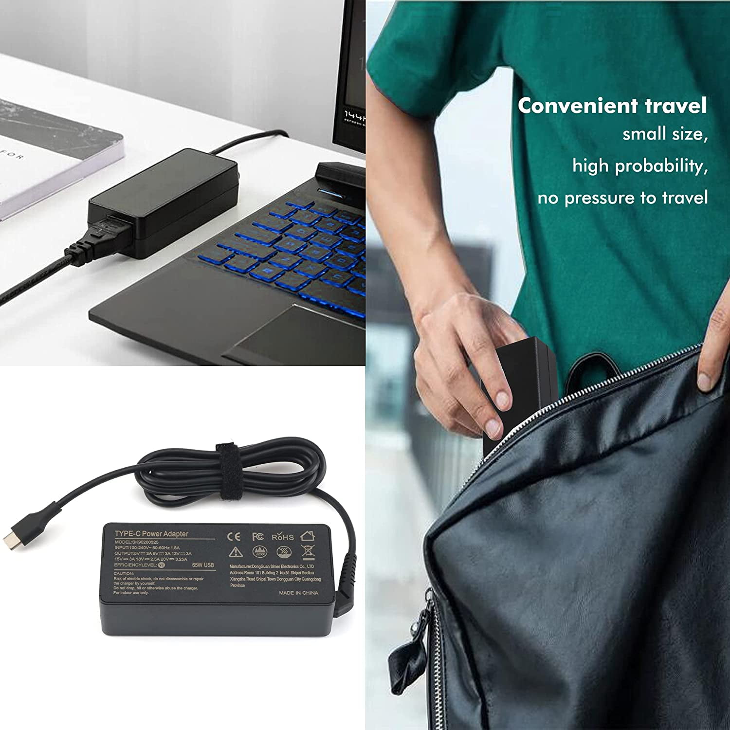 Chromebook Chargers 65W 20V USB-C Laptop Charger AC Adapter for Dell/HP/Lenovo/Asus/Acer/MacBook/Samsung Chrombook Charger Fast Charging Type C Power Cord Supply