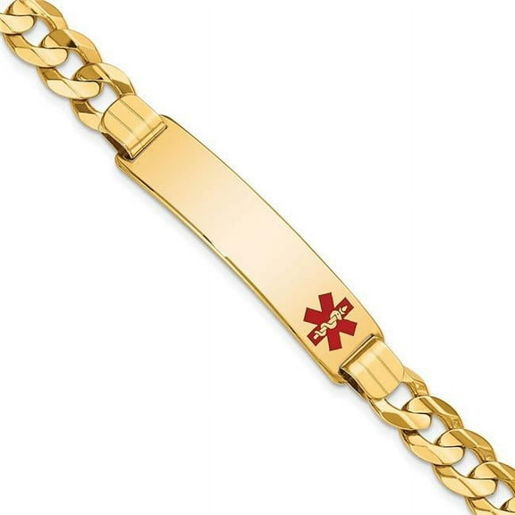 Primal Gold 14 Karat Yellow Gold Medical Red Enamel Curb ID Bracelet