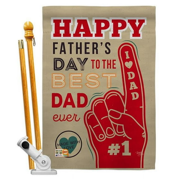 Breeze Decor BD-FD-HS-115134-IP-BO-D-US18-BD 28 x 40 in. Best Dad Ever Summer Fathers Day Impressions Decorative Vertical Double Sided House Flag Set with Pole Bracket & Hardware
