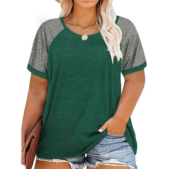 ZKCCNUK Plus Size Tops for Women Plus Size Tops for Sexy Round Neck Blouse Casual Loose Summer Short Sleeve Blouse