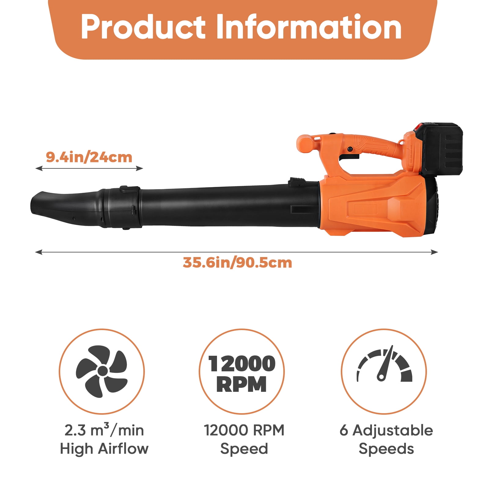 Leaf Blower, Electric Cordless Leaf Blower with 6 Speed Modes, Lightweight Handheld Blower for Lawn Care, Patio Cleaning, Dust & Debris, 12000 RPM Max Power, Battery Powered for Yard Work
