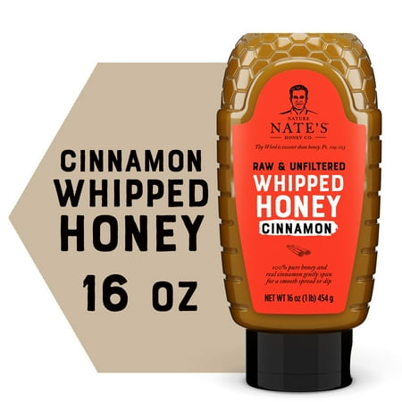 Nature Nate's Cinnamon Whipped Honey: Raw and Unfiltered Honey - 16 oz Gluten-Free Honey