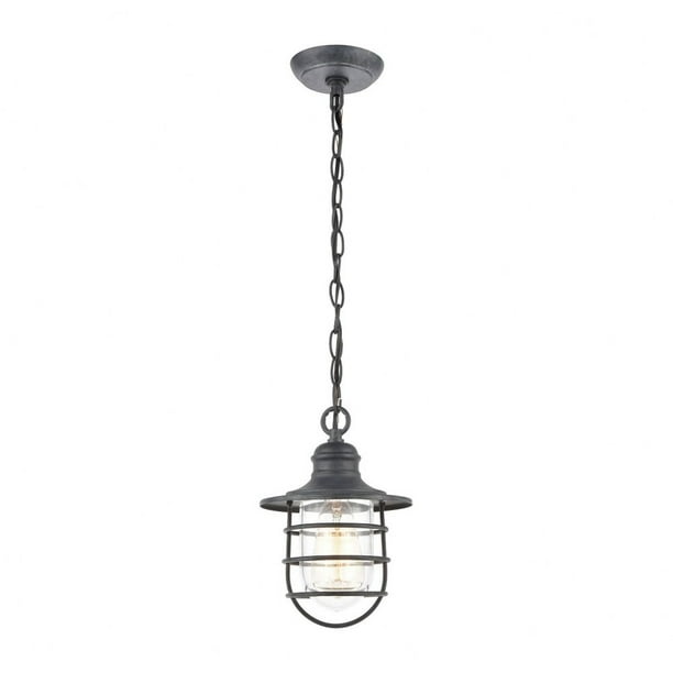 Decorative Cage One Light Outdoor Hanging Lantern Ceiling Coastal Style Pendant Aged Zinc Finish With Clear Glass Bailey Street Com Decorative Cage One Light Outdoor, Hanging Lantern Style Outdoor Lights
