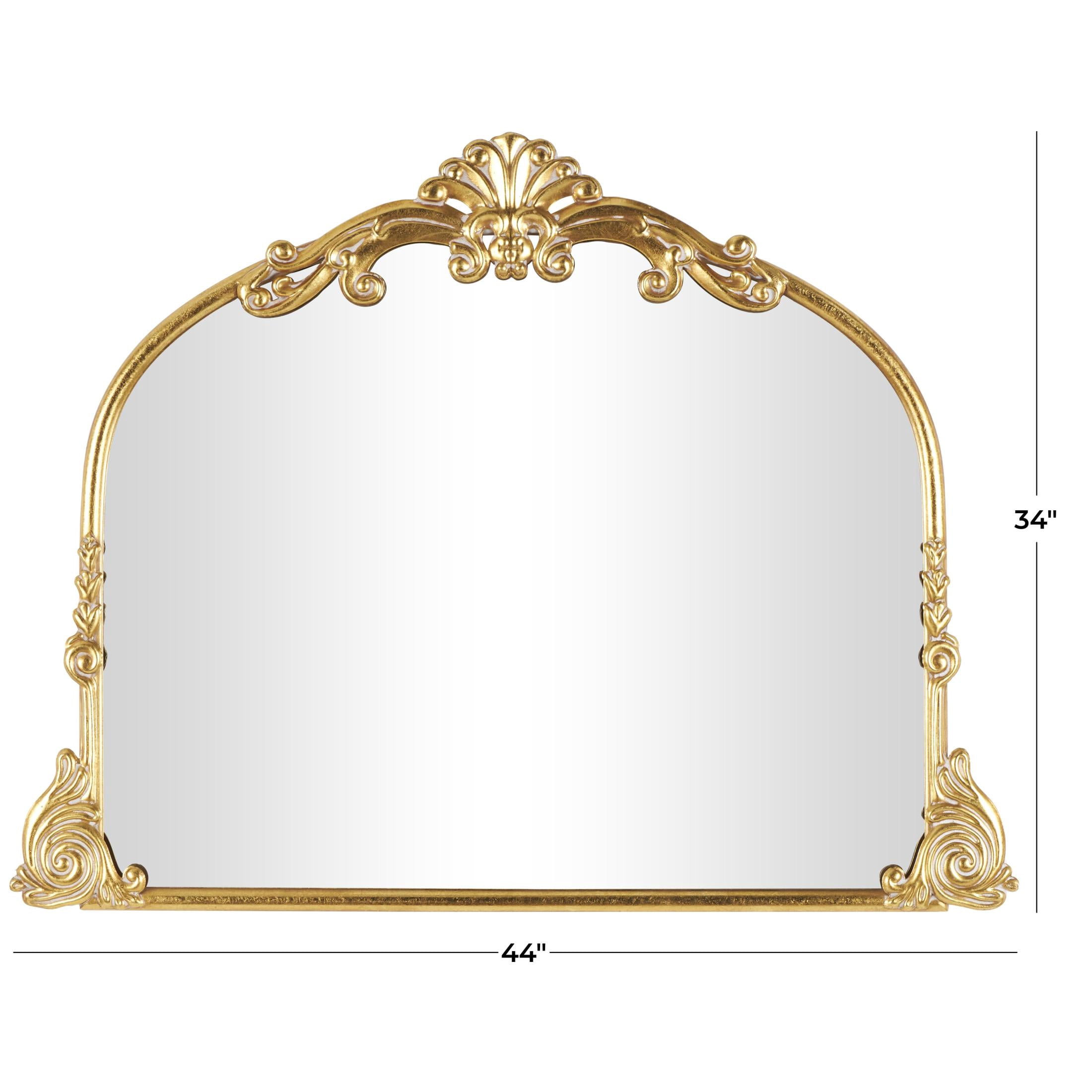 DecMode 44" x 34" Gold Ornate Arched Baroque Scroll Wall Mirror