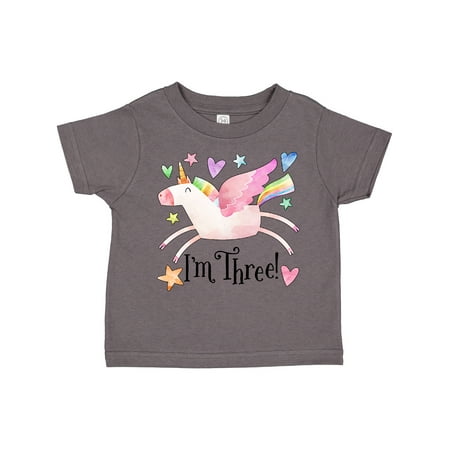 

Inktastic I m 3 Cute Rainbow Unicorn with Stars and Hearts Gift Toddler Boy or Toddler Girl T-Shirt
