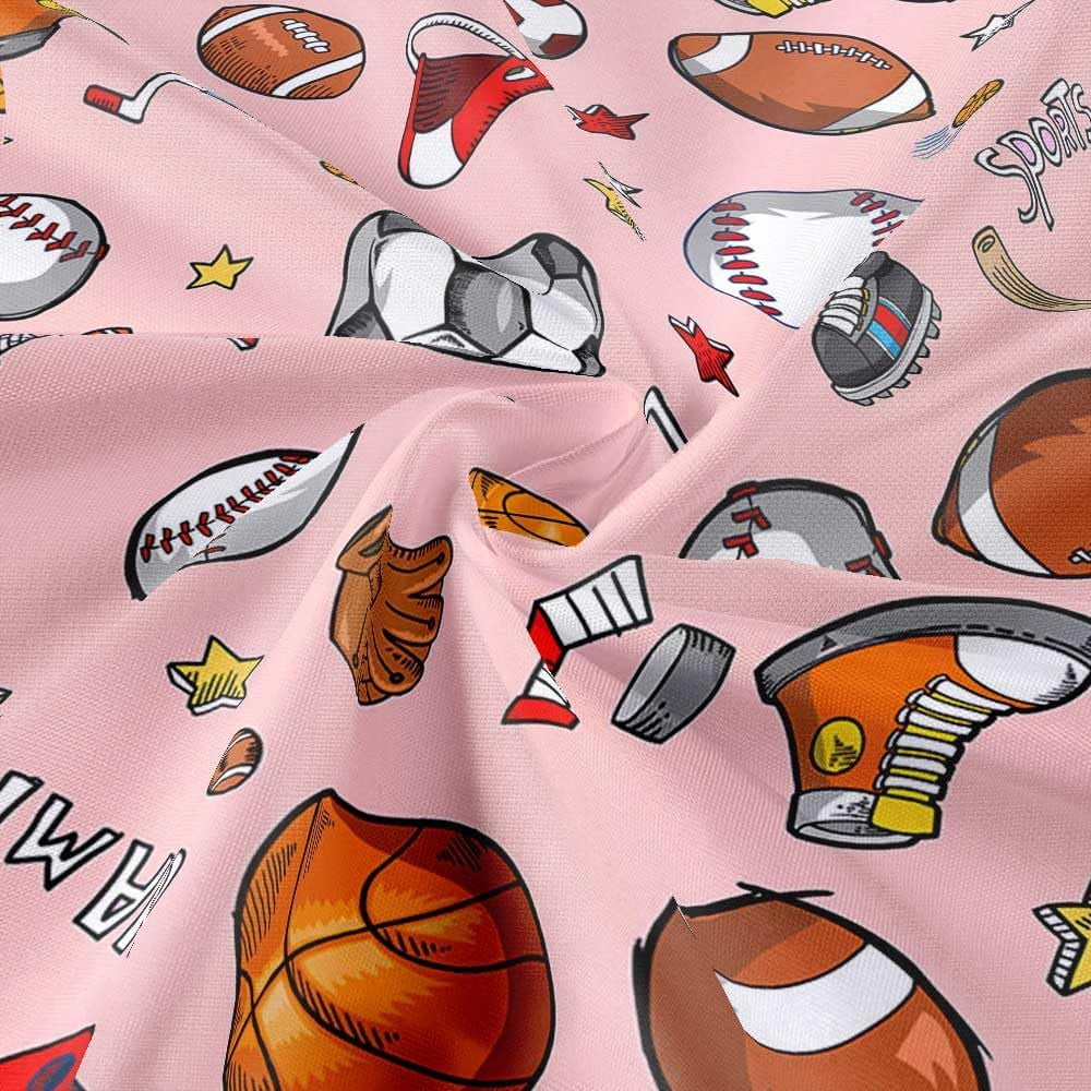 Sports Shower Curtain for Kids Children Teens, Basketball Football Baseball Hockey Star Pink Shower Curtain Sports Bathroom Decor, Fabric Baseball Shower Curtain Set with Hooks (72X84), Pink
