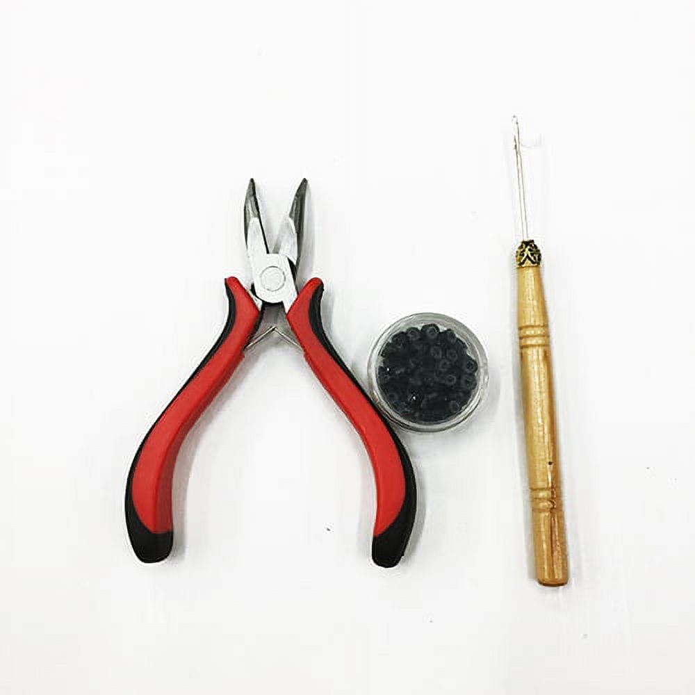 Gyouwnll Feather Hair Extension TOOL KIT Micro Ring Hair Extension Pliers  Pulling Hook Black