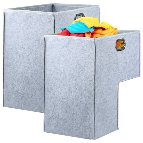 2Pcs Stair Basket with Stainless Steel Handle L-Shape Staircase Basket for Carpeted and Wooden Stairs Felt Stair Step Organizer 16.5×10×16.5 Inch Staircase Storage Organizer for Office Home Decor