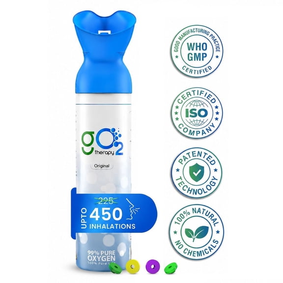 gO2Therapy Up to 450 Inhalations, 12L| Portable Oxygen Canister with 4 Fragrances