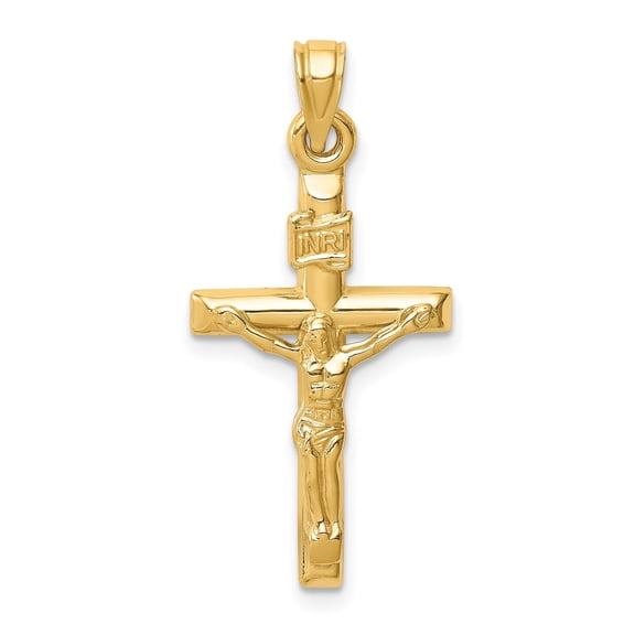 14K Yellow Gold Hollow Crucifix Pendant, Polished, 30 mm Length