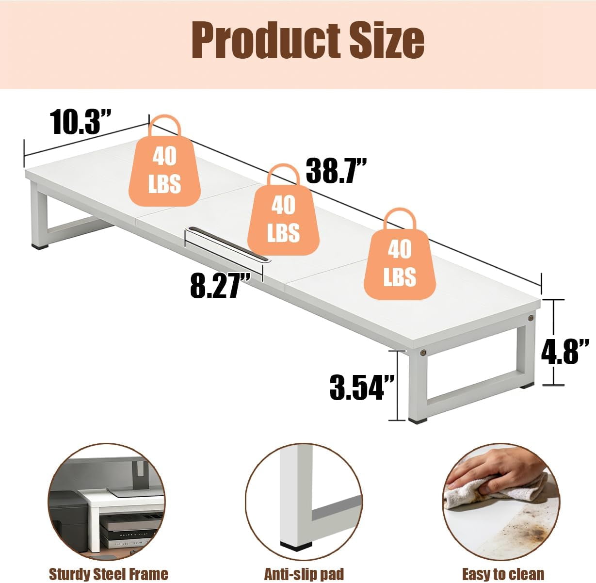 Dual Monitor Stand Riser 38.7 Inch Long Wood & Steel, 2 Monitors Desktop Stand with Tablet Holder, Ergonomic Organizer for Computer Laptop TV