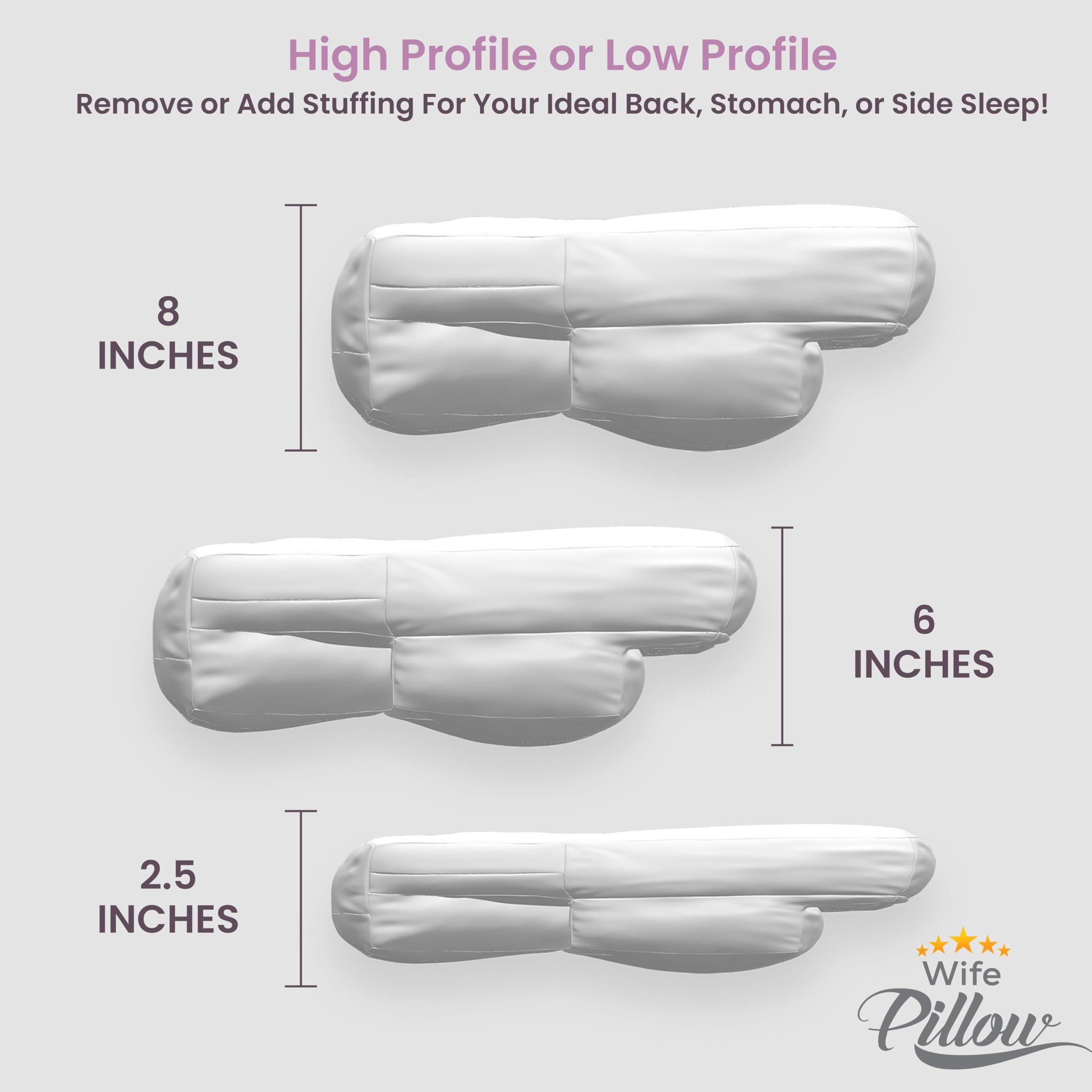 Wife Pillow - 50/50 Feather-Fiberfill, 1 LBS Extra Bag of Stuffing, Hotel Style Blend: White Goose Down Feather w/Siliconized Fiberfill Customize Comfort & Support. Filling: Super - Soft