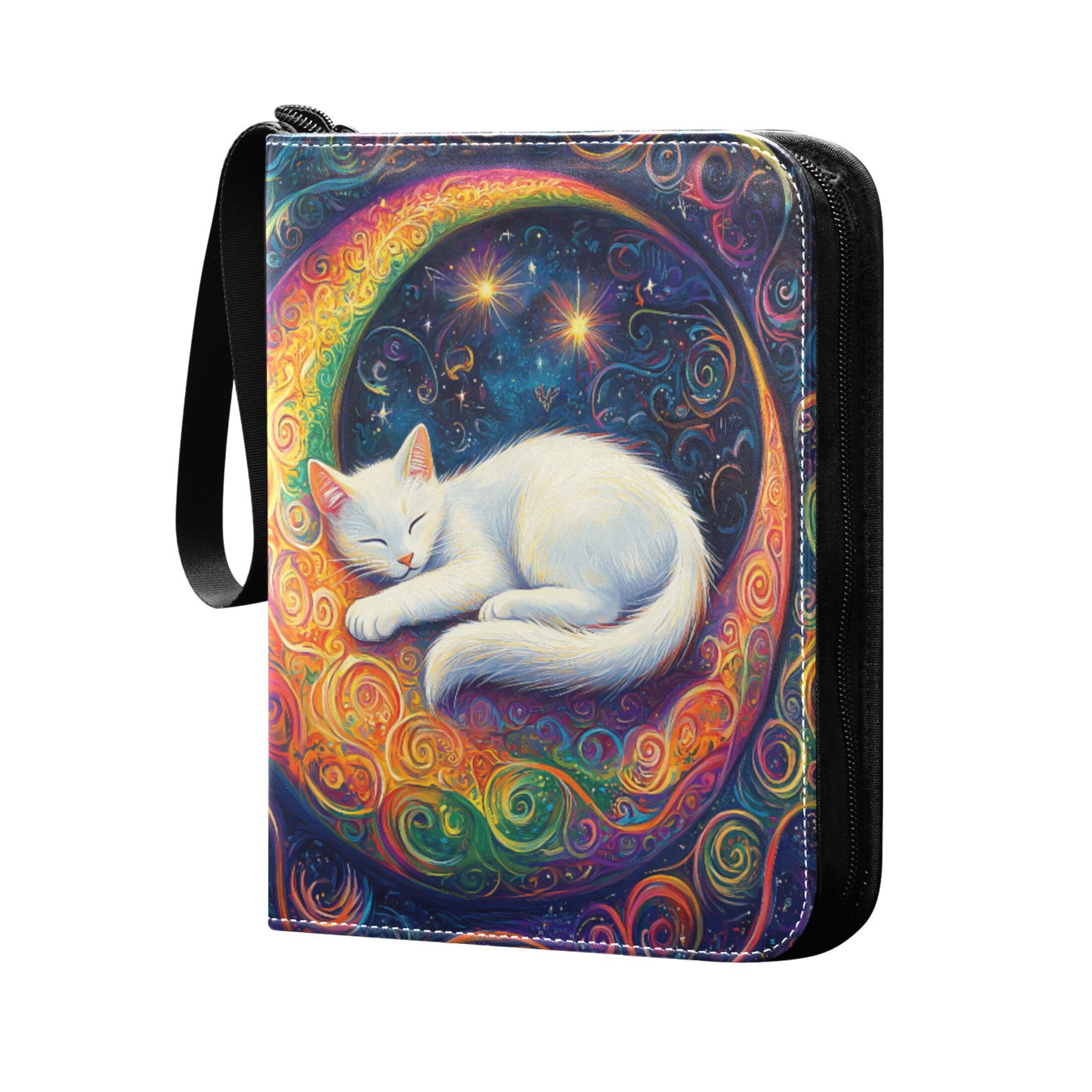 Trading Card Binder Album 400 Pockets 50 Removable 4-Pocket Pages Waterproof Cat Laying on Moon