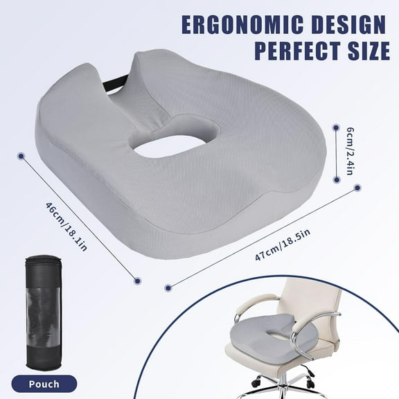 sasyxdc X-Large Seat Cushion for Driving & Office Chairs - Tailbone Pressure - Memory Foam Chair Cushion with Adjustable Fasten Straps and Handheld for Long Period Sitting and Traveli