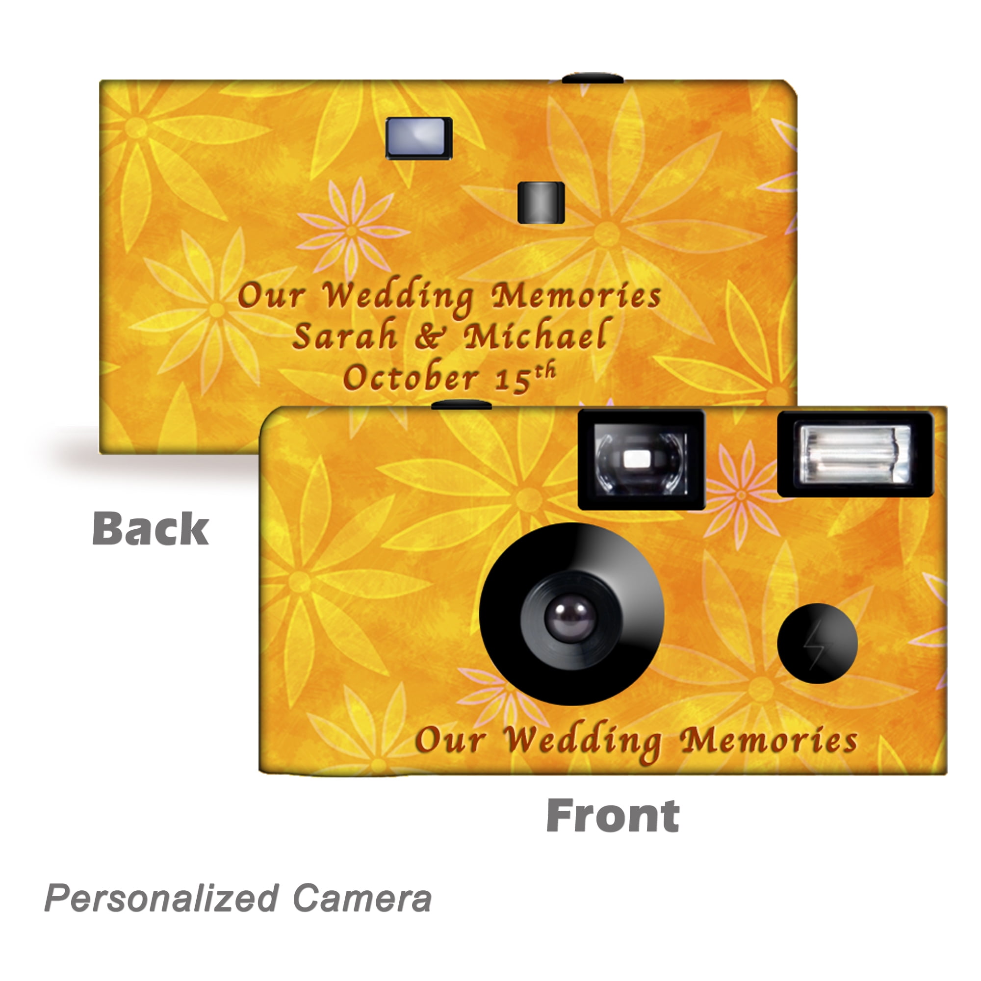 10PackPersonalized Orange Daisies Disposable Cameras. Free shipping