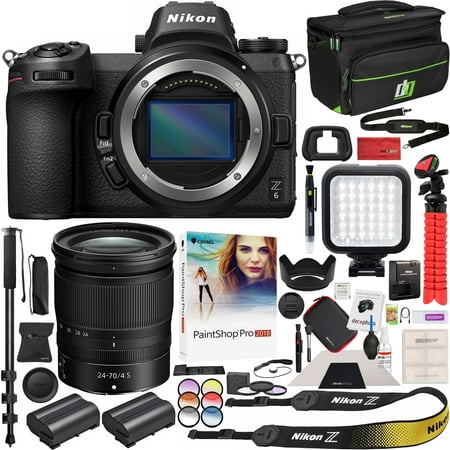 Nikon Z6 Mirrorless Camera Body FX-Format Full-Frame 4K Ultra HD with NIKKOR Z 24-70mm f/4 S Lens Kit and Deco Gear Travel Gadget Bag Case with Extra Battery & Accessory Kit Editing Software