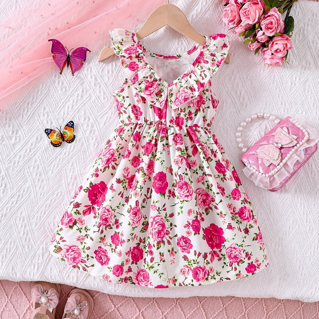 Robes pour Petite Fille Robe d'Été Robe d'Anniversaire pour Filles Robe Chic pour Filles Vêtements d'Été pour Bébé Fille 6-7 Ans